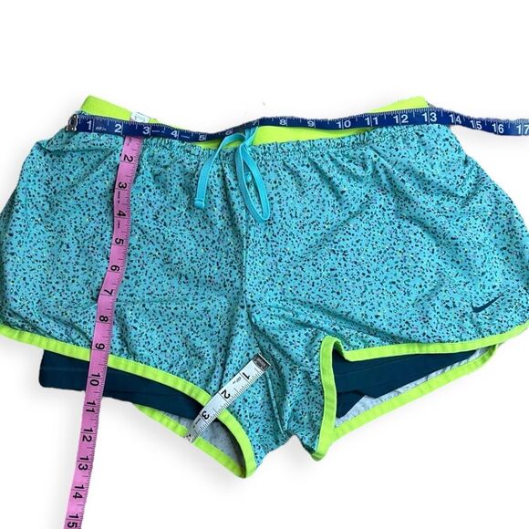NIKE Women’s Copa Blue/Volt Green Dri-FIT Full Flex 2-in-1 Training Shorts Size - Picture 6 of 8